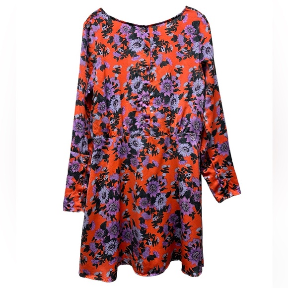 FREE PEOPLE Parker Floral Print Long Sleeve Boho Mini Dress Orange Sz 12 - Picture 3 of 13